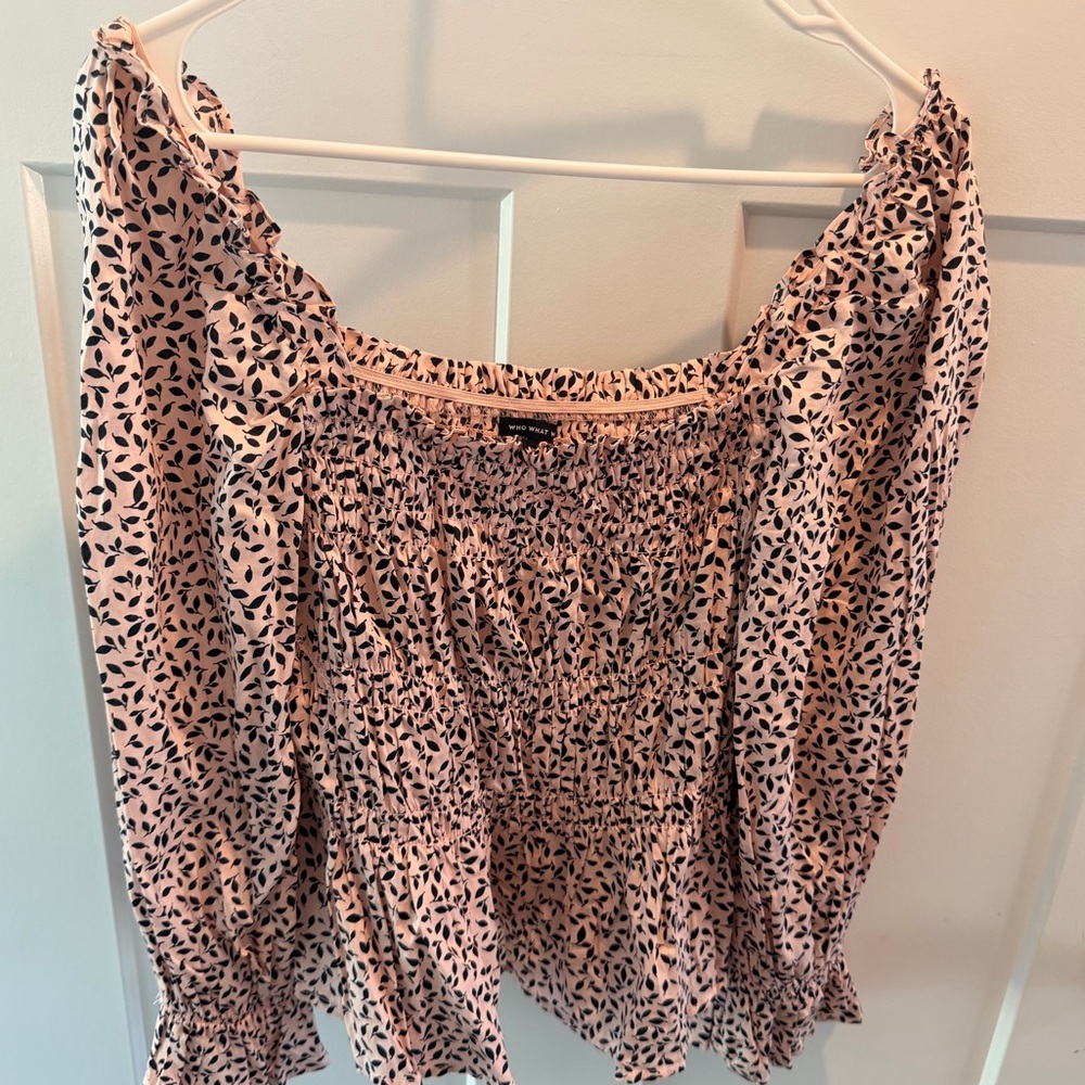 Who What Wear Smocked Off Shoulder Top Medium Pink Black Boho Blouse